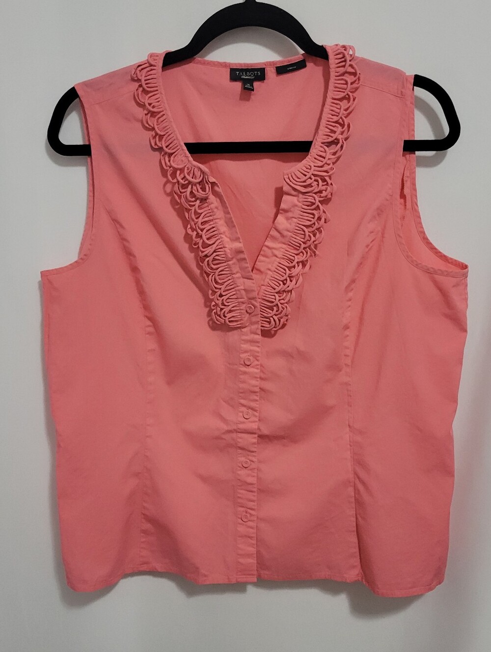 Talbots Coral Button-Down V-Neck Sleeveless Top, Size 16